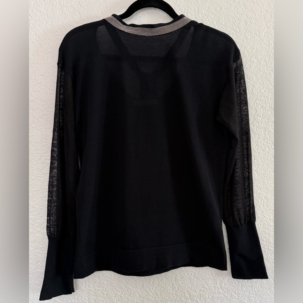 Fabiana Filippi Black Long Sleeve Top with Sheer Sleeves Size S